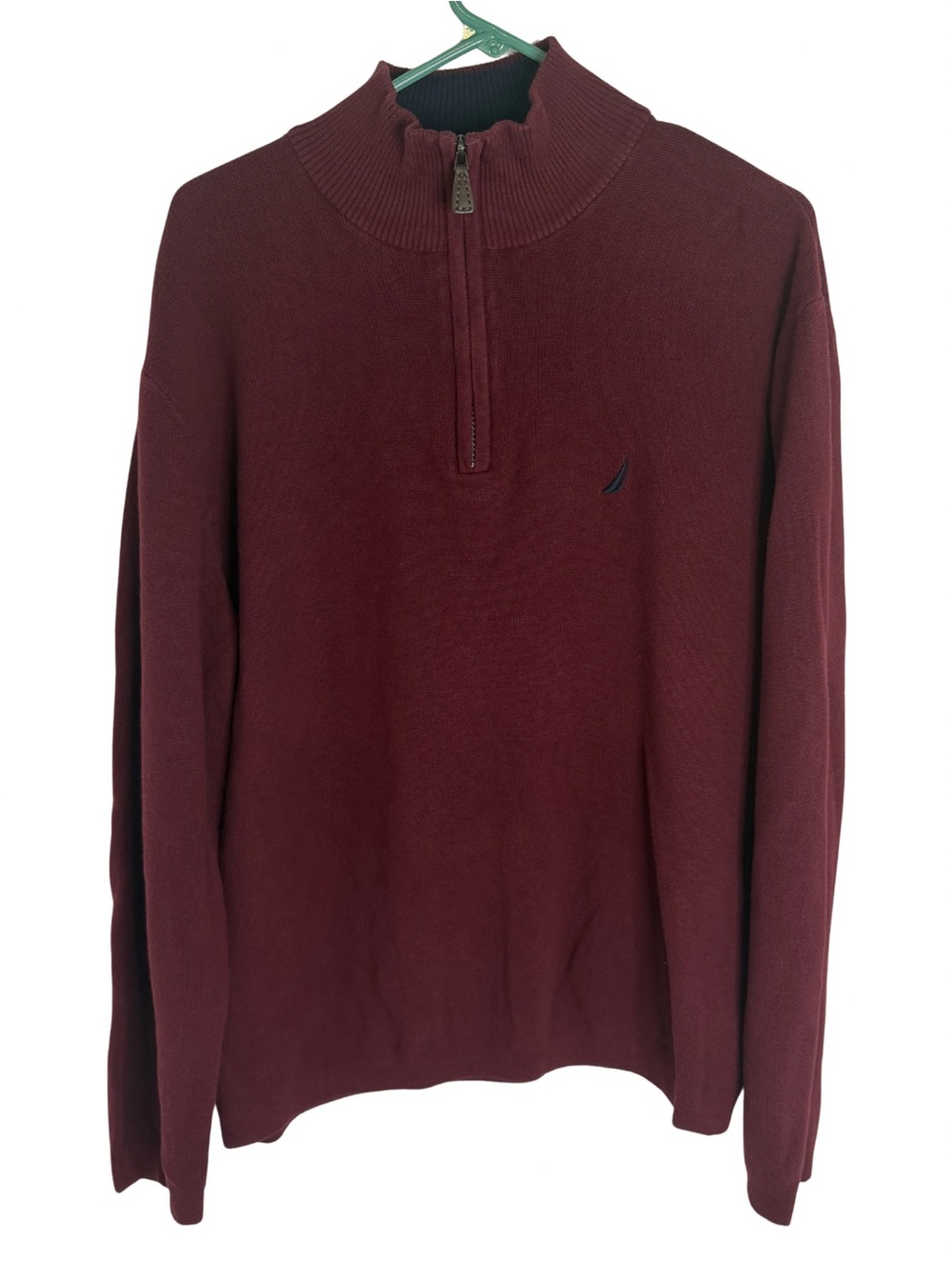 Nautica Men's Burgundy 1/4 Zip Mock Neck  Long Sleeve Sweater Size XL